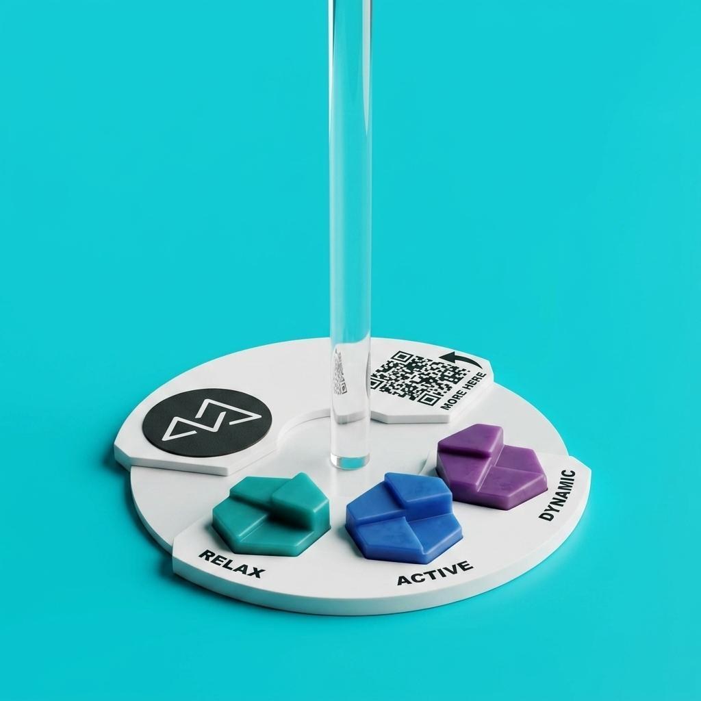 The Clear Your® Demo Stand base with Relax, Active and Dynamic samples